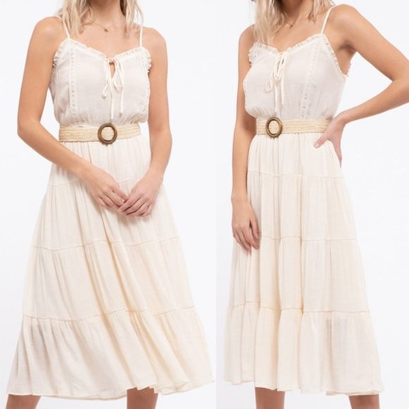 NEW Ivory Stone Boho Tiered Ruffle Trim Midi Dress - Picture 5 of 11